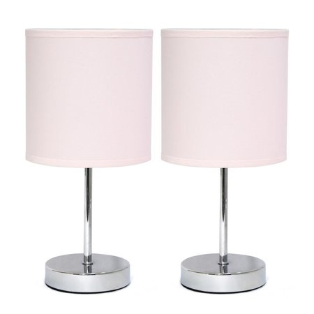 SIMPLE DESIGNS Chrome Mini Basic Table Lamp with Fabric Shade 2 Pack Set&amp;#44; Blush Pink LT2007-BPK-2PK